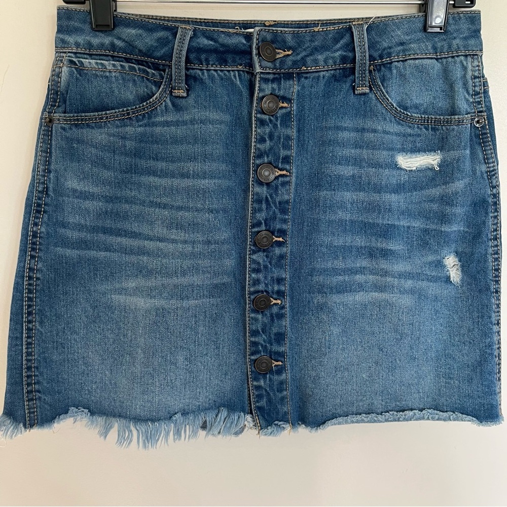 Mudd Jeans Skirt Size 5 Womens Juniors Button Fly Distressed Blue Denim‎
